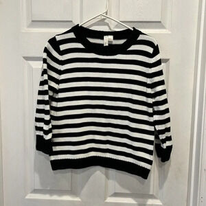 Forever‎ 21 Natural Fiber Cotton Black And White Striped Boxy Sweater Mod Style